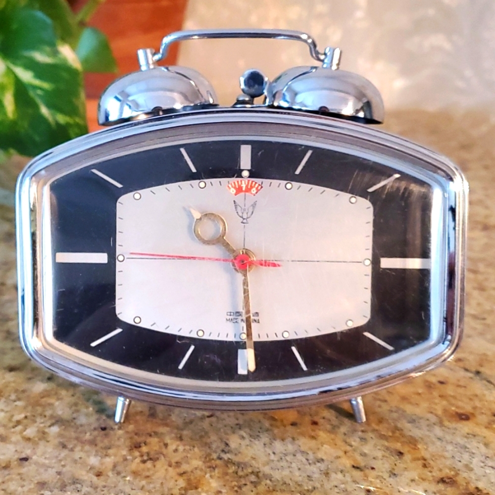 Vintage white dove double bell wind-up alarm clock